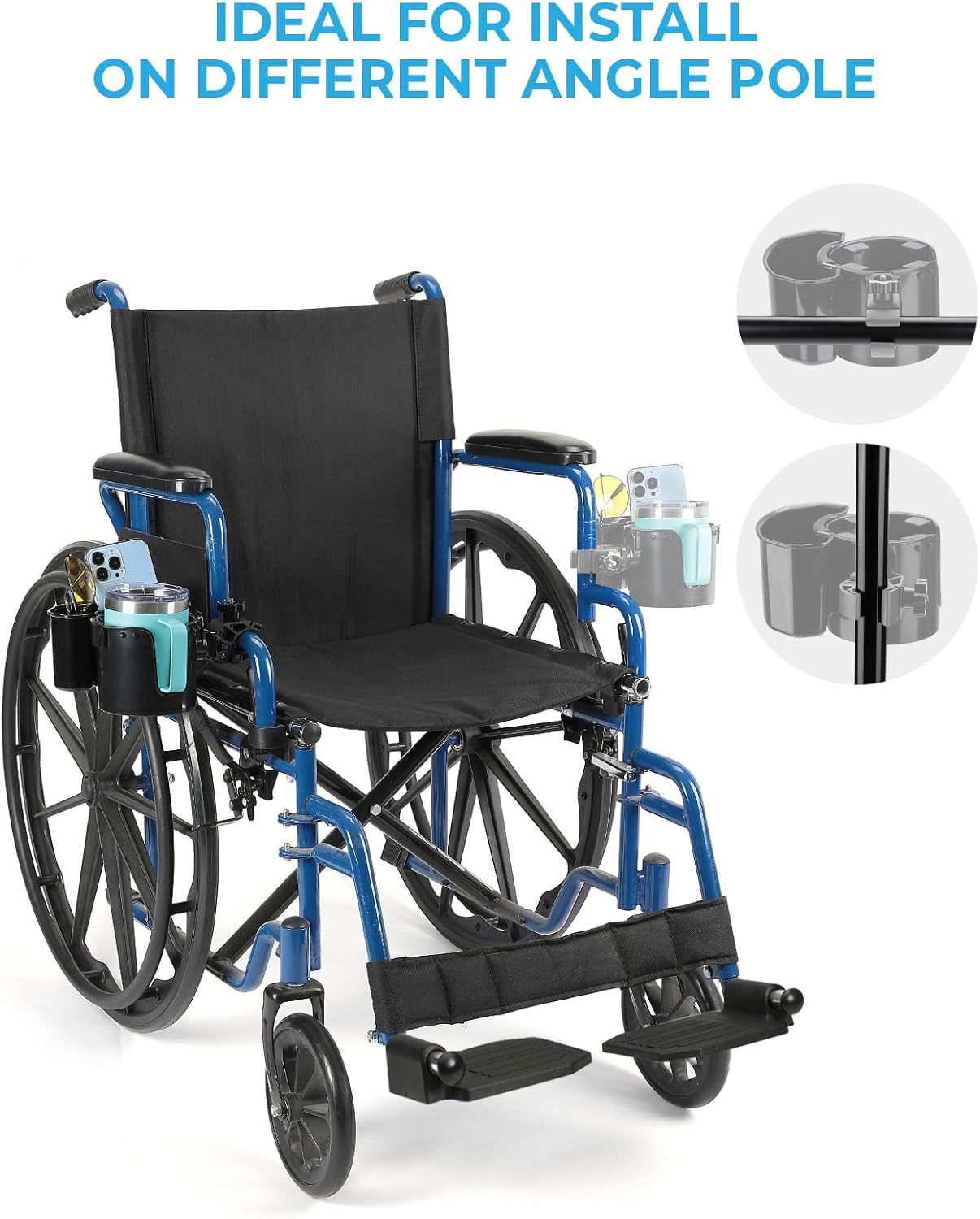 Wiicare Wheelchair Cup Holder, 2-in-1 Water Bottle and Storage Box, Designed Cup Holder for Bottle with Handle, Cup Holder for Wheelchair, Walker, Rollator, Stroller, Camper, Golf cart : Health & Household