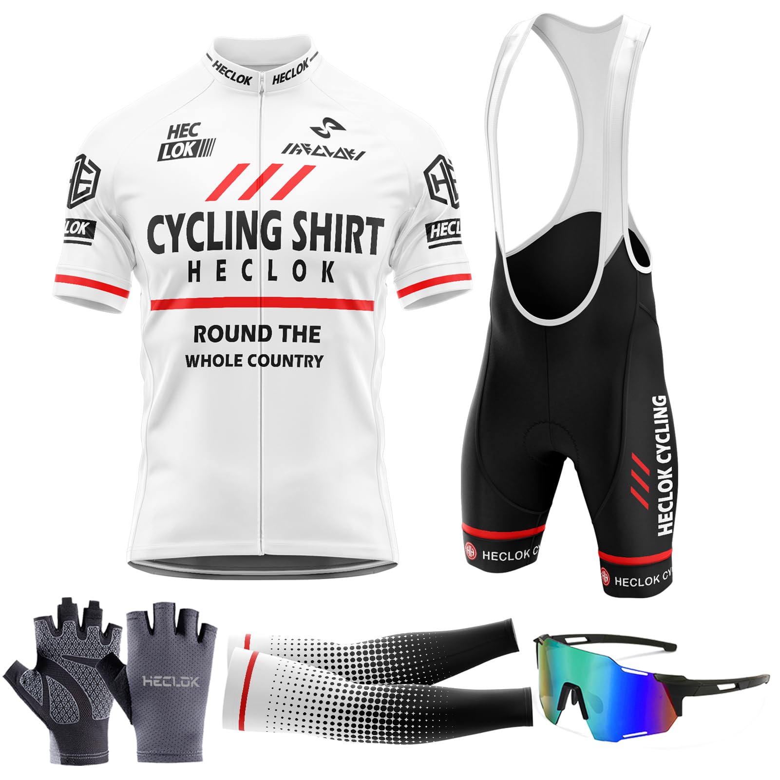 HECLOK Men’s Summer Cycling Suit - Short Sleeve Cycling Jersey with 9D Gel Padded Bib Shorts Set,Biking Race,Outdoor Riding