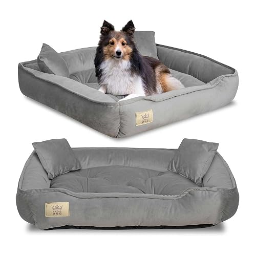 KING DOG Cama para Perros Grande Talla L 100 x 75 cm Suave y Acogedora Apta para Lavado Caseta Interior Gris