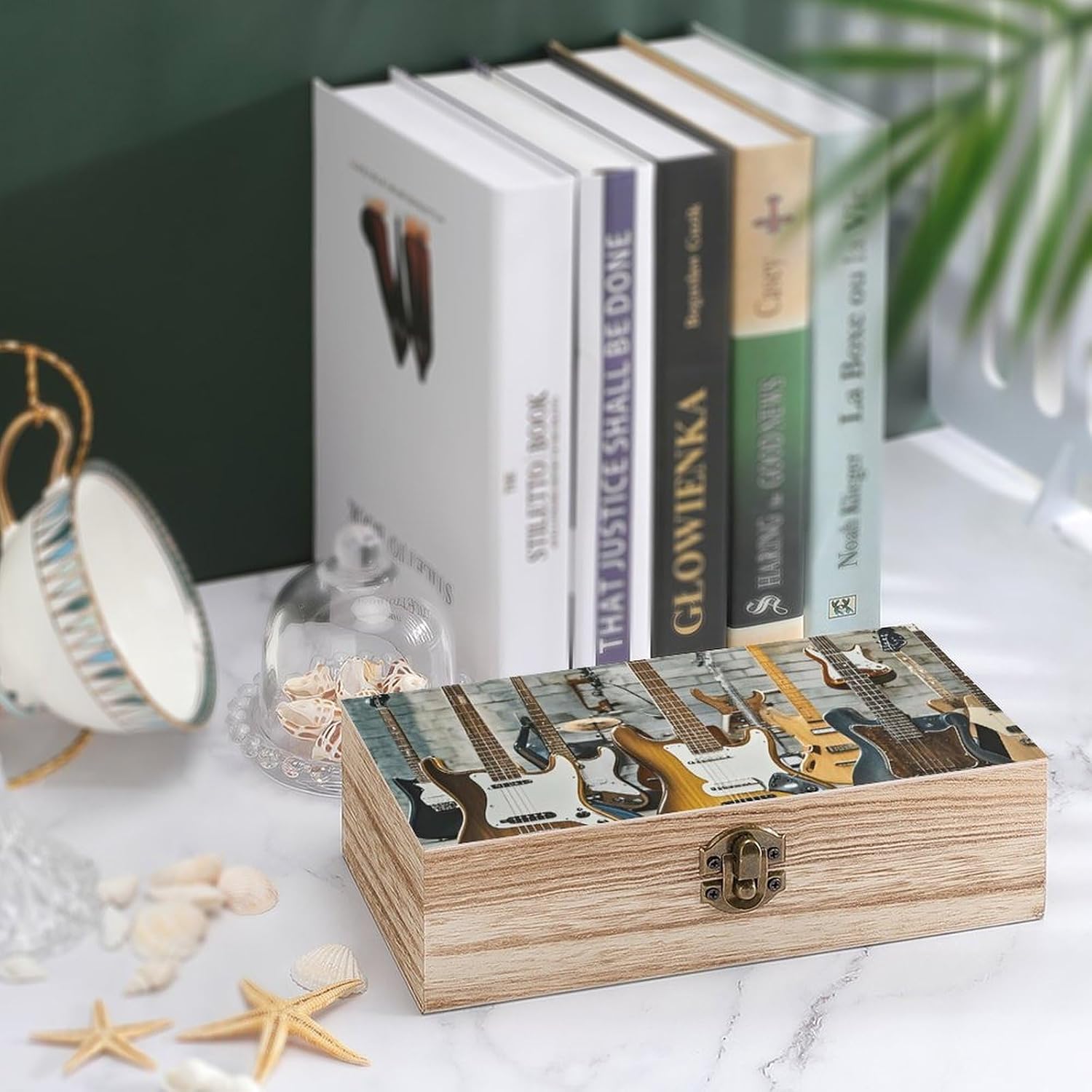 Wooden Storage Box Container with Hinged Lid - Decorative Lockable Chest for Keepsakes - Rustic Wood Boxes for Crafts Art Hobbies Guitar Bass Music Musical Instrument Wooden Gift Box image 4
