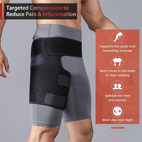 Miniatura 6 de Soporte de cadera para aliviar el dolor de ciática, manga de compresión ajustable para muslos para mujeres y hombres, envoltura de ingle, soporte de