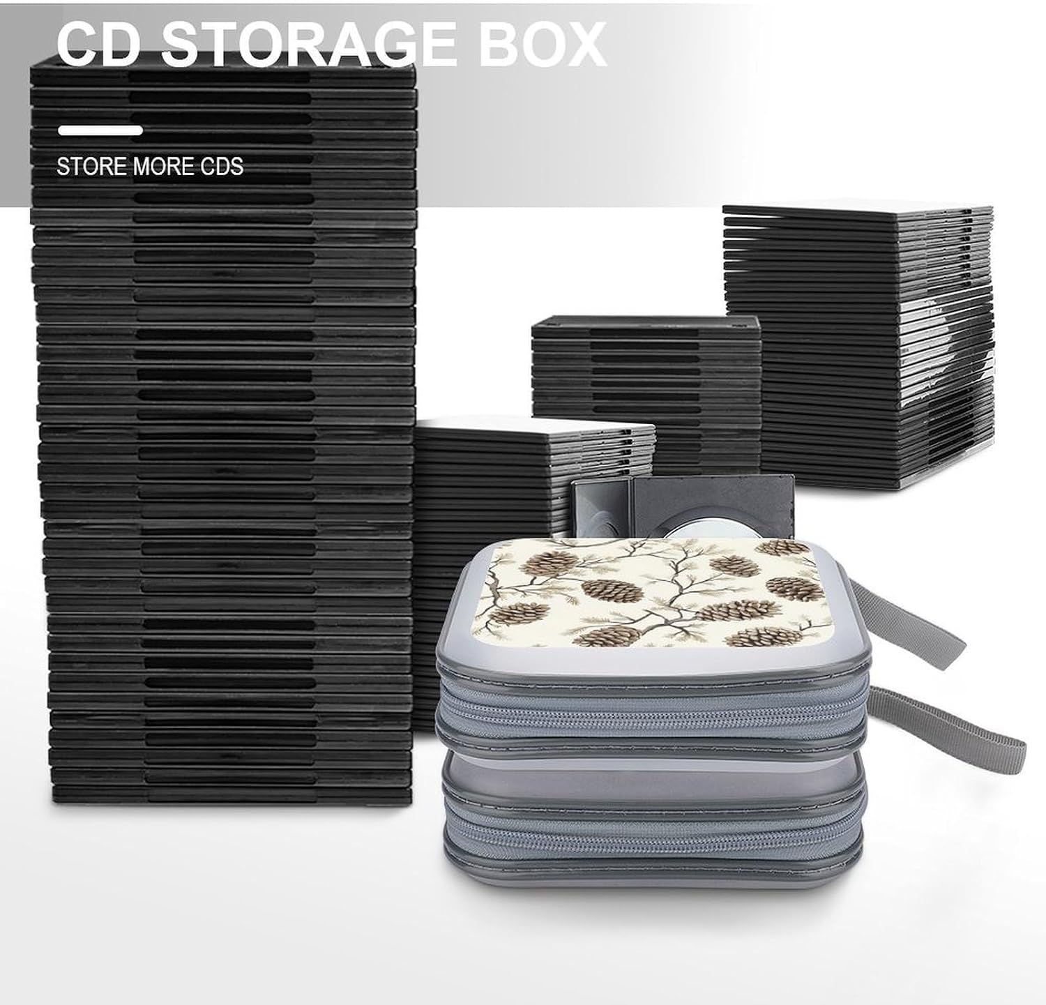 Pine Cones Spruce Branches Protective CD Case Storage Rack 40 Capacity DVD Holder Organizer Car Travel