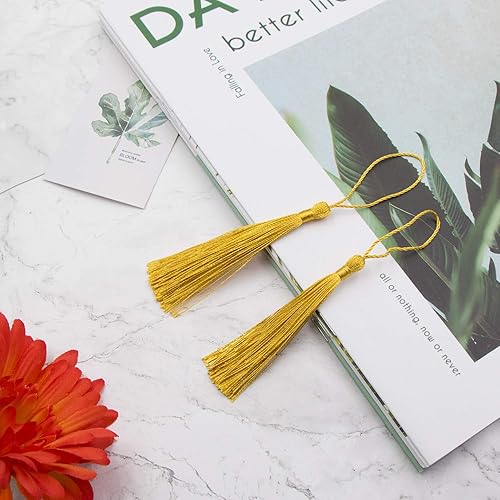 Miniatura 6 de VAPKER Borlas doradas de 5.1 in5 pulgadas, sedosas, hechas a mano, suaves, con lazo de cordón de 2 pulgadas para hacer joyas, proyectos de