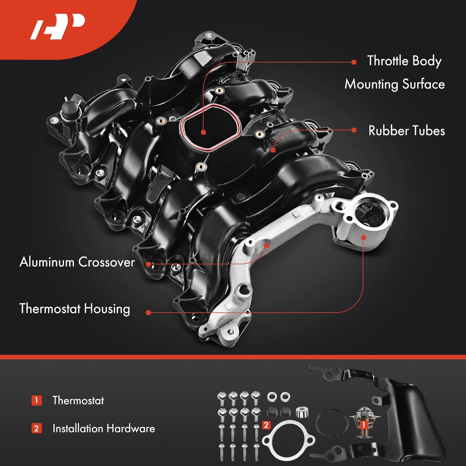 A-Premium Engine Intake Manifold Assembly with Thermostat & Gasket [SOHC, 8Cyl 4.6L] Compatible with Ford Explorer 2002-2005 & Mercury Mountaineer 2002-2005
