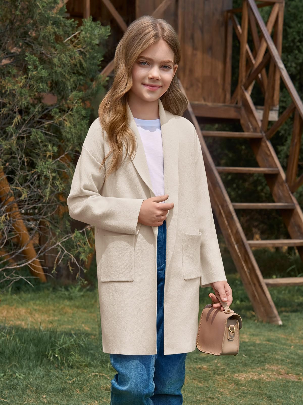 Haloumoning Maglioni cardigan lunghi da ragazza oversize capispalla aperto davanti | Cardigan lavorato a maglia oversize per bambini, capispalla morbido con tasche