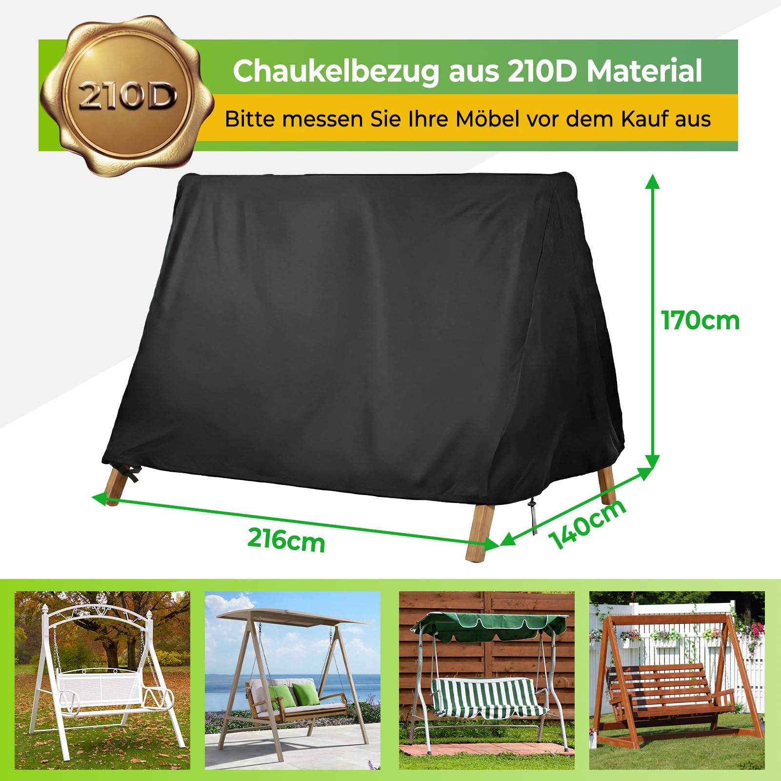 Hollywoodschaukel Abdeckung Strandkorb Schutzhülle (216*140*170cm) | Winterfest Gartenmöbelschutz UV Schutz Universal Triangular Schutzhülle Wasserfest Abdeckung