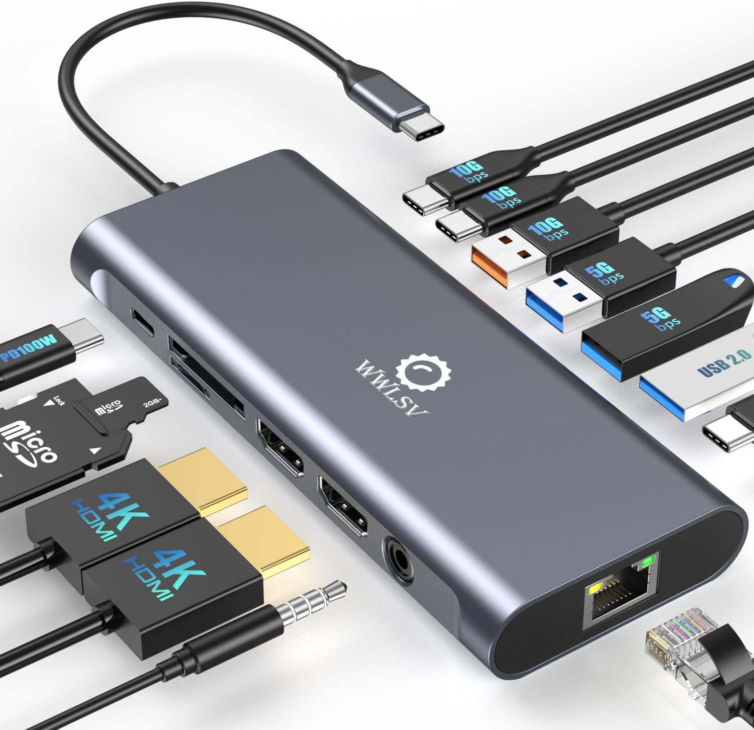 Docking Station Dual Monitor for MacBook/Dell/HP/Lenovo Laptop, Dual 4K@60Hz(DP 1.4 Required) HDMI Adapter for 2 Monitors, 14-in-1 USB C Hub, USB C Docking Station with USB 3.2/100W PD/Ethernet