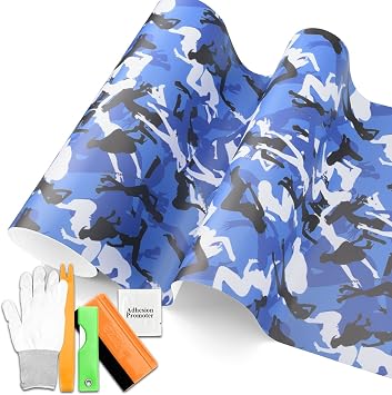 Free Tool Kit Blue Camouflage Monring Wood Camo Car Decoration Vinyl Wrap Decal Sticker Self Adhesive Air Release Film Roll - 36"x60" 3FTx5FT