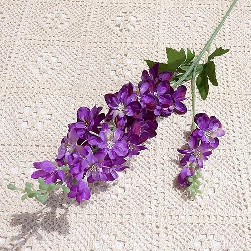 DODXIAOBEUL Lot de 4 fleurs artificielles à longue tige pour grand vase, fleurs de delphinium blanc artificielles en soie pour décoration de maison, bureau, centres de table de mariage, 84 cm, violet – vue 5