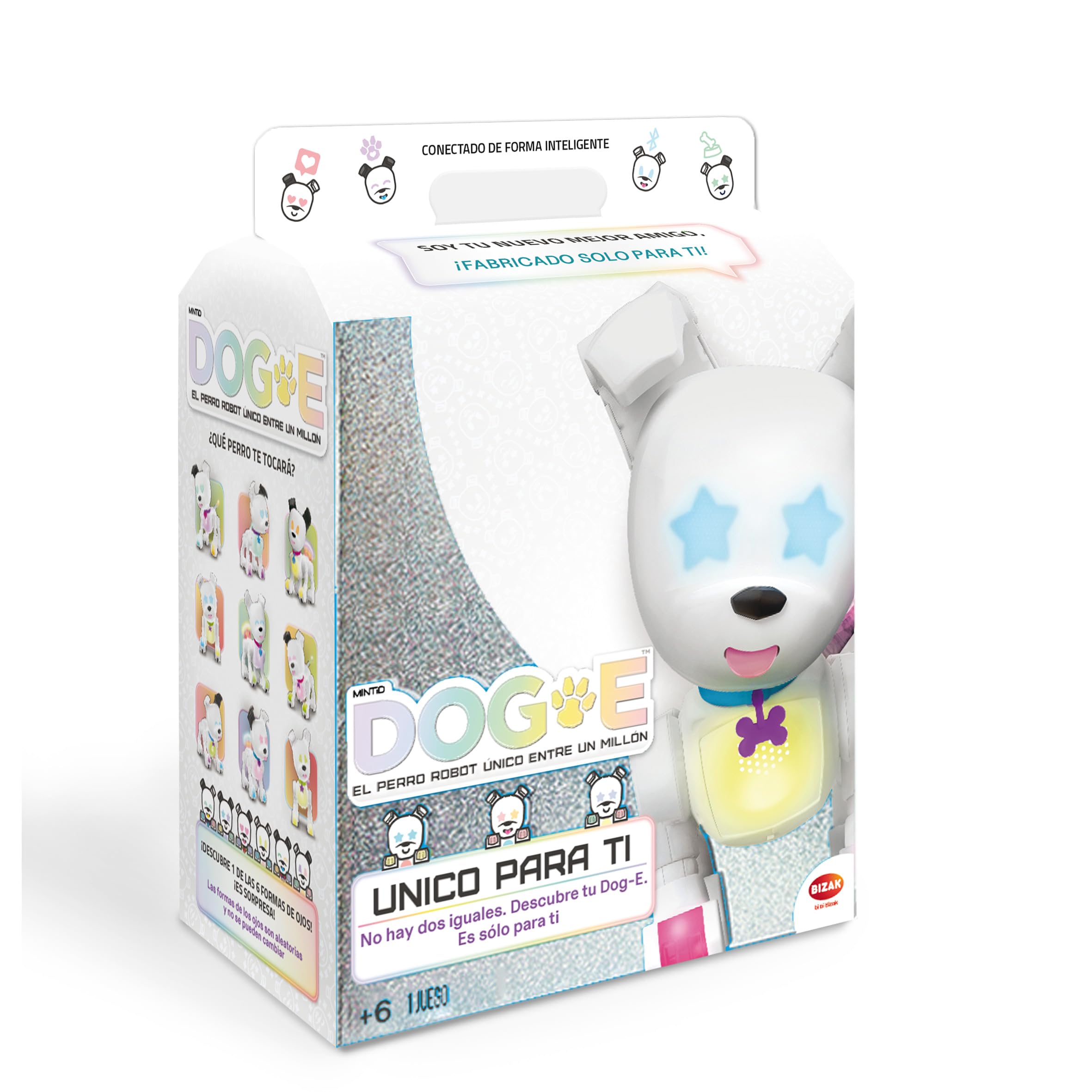 Bizak 61851691 Dog-e Perro Robótico Interactivo, con Millones de Combinaciones Distintas, Anda, Ladra, Reconoce Voz, Con Sensores, Lanza Mensajes con su Cola, Combinación de Colores Personalizable