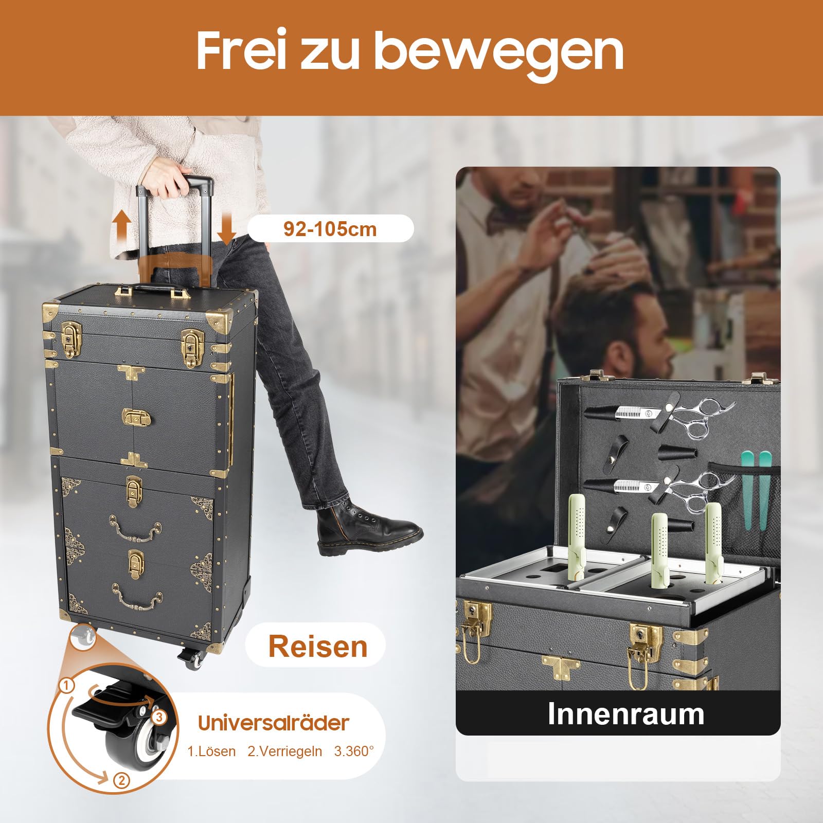 Rolling Beauty Case Kosmetikkoffer Trolley 4 Regale, Abschließbar Koffer Kosmetikkoffer Make-up Fall Friseurwagen Schönheit, Salon Gepäck Reise Veranstalter für Professionelle Visagisten