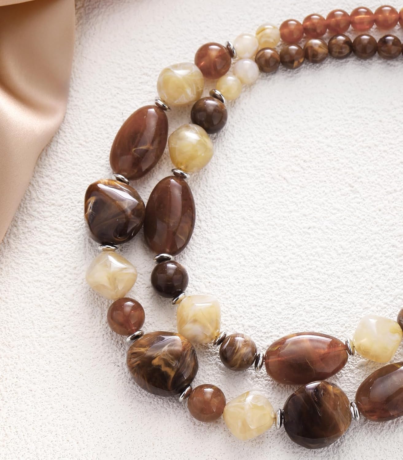 Errally Chunky Beaded Necklaces for Women Double Strand Resin Bead Collar Necklace and Earring Set Statement Jewelry Set Mothers Day Gifts