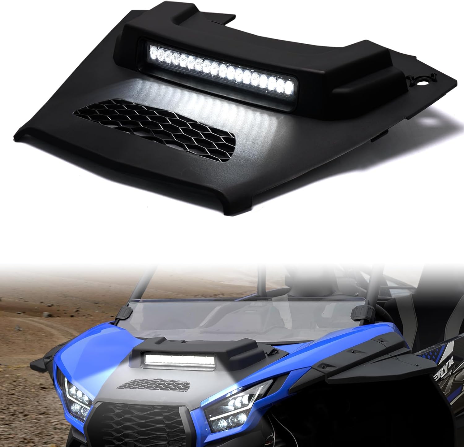 A & UTV PRO Sport Hood Scoop with LED Spotlight for Kawasaki Teryx KRX 1000 2020-2025 Accessories, Front Air Intake Scoop Hood Vent with Auxiliary Light, Enhanced Safety for Teryx KRX KRX4 1000