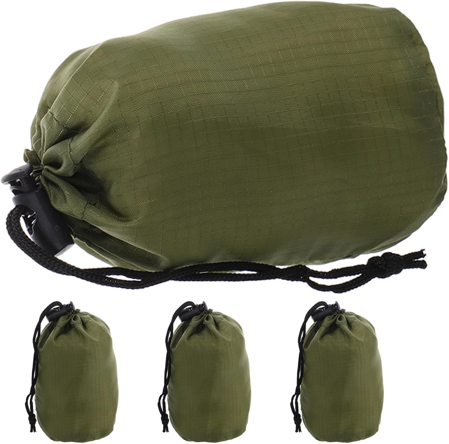 Outdoor Storage Bag Olive Green 10x20cm Nylon Drawstring Pouch 4pcs