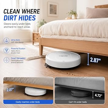 Basic Robot Vacuum,Robot Cleaner NO APP NO Mapping, Strong Suction for Pet Hair, Dust, and Stubborn Stains (Black)