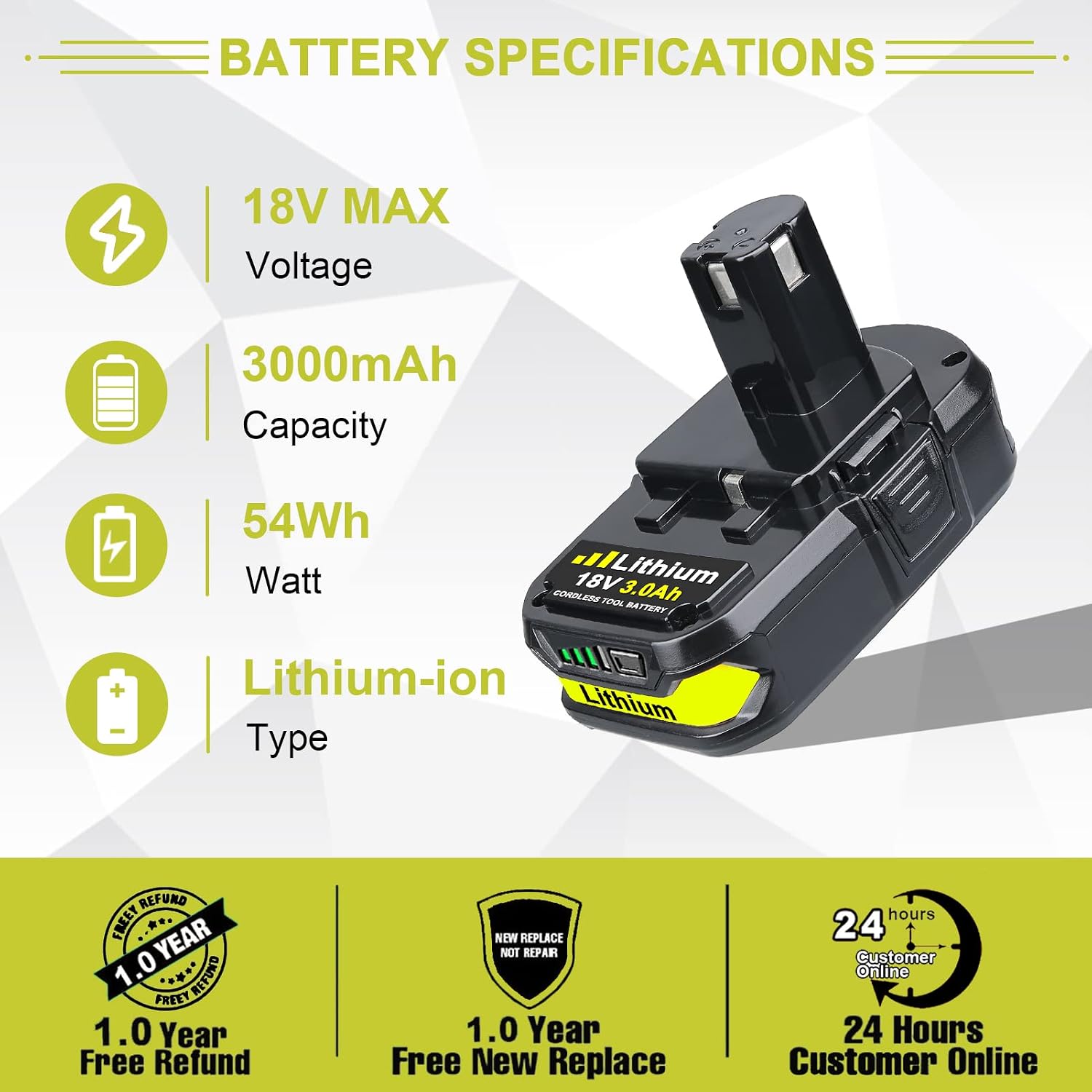 VANTTECH 2Pack P102 18V 3.0Ah Replacement for Ryobi 18V Battery Lithium Ion P108 P103 P105 P107 P109 P104 Compatible with Ryobi 18-Volt Plus Power Tool Battery