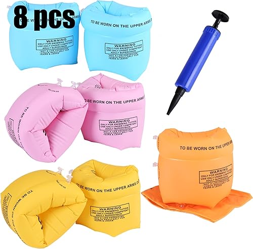8 piezas de 4 colores flotadores inflables de natación para el brazo, mangas flotantes, anillos de natación para niños pequeños y adultos