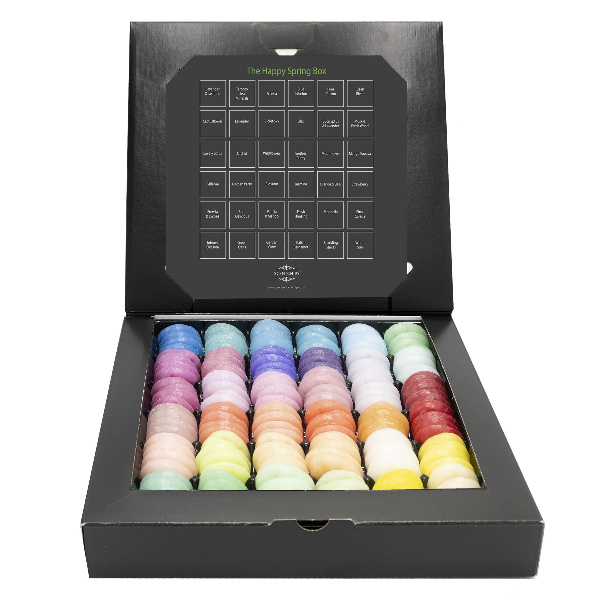 Scentchips® Flowers in the Spring Geschenkbox – 144 Duftchips – Blumige Waxmelts Geurwax – Premium Hausparfüm für Duft- & Wachsbrenner