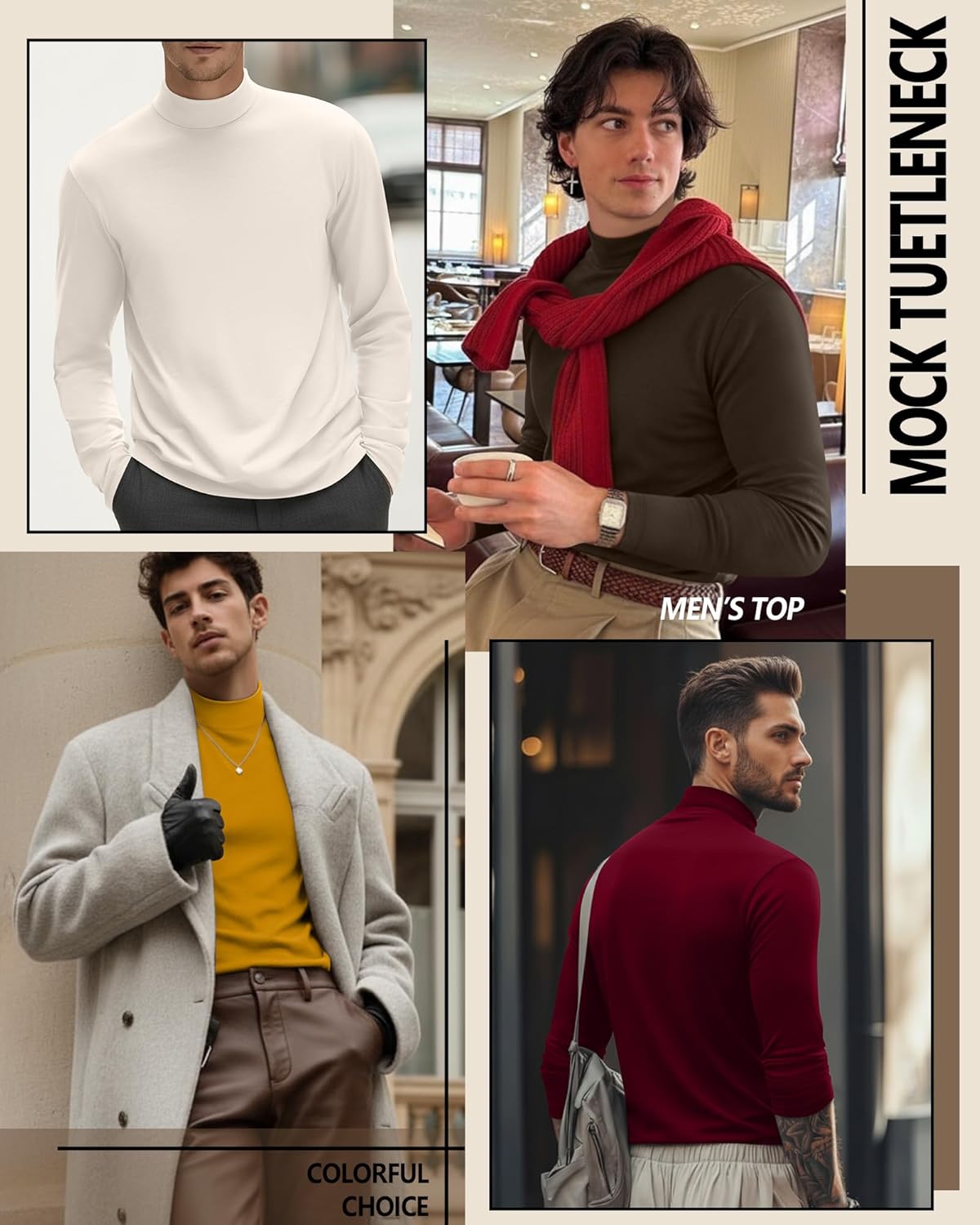 6 Pack Mens Mock Turtleneck Long Sleeve Shirts Thermal Mock Neck Pullover Sweater Tops Fitted Lightweight Undershirt - Image 2