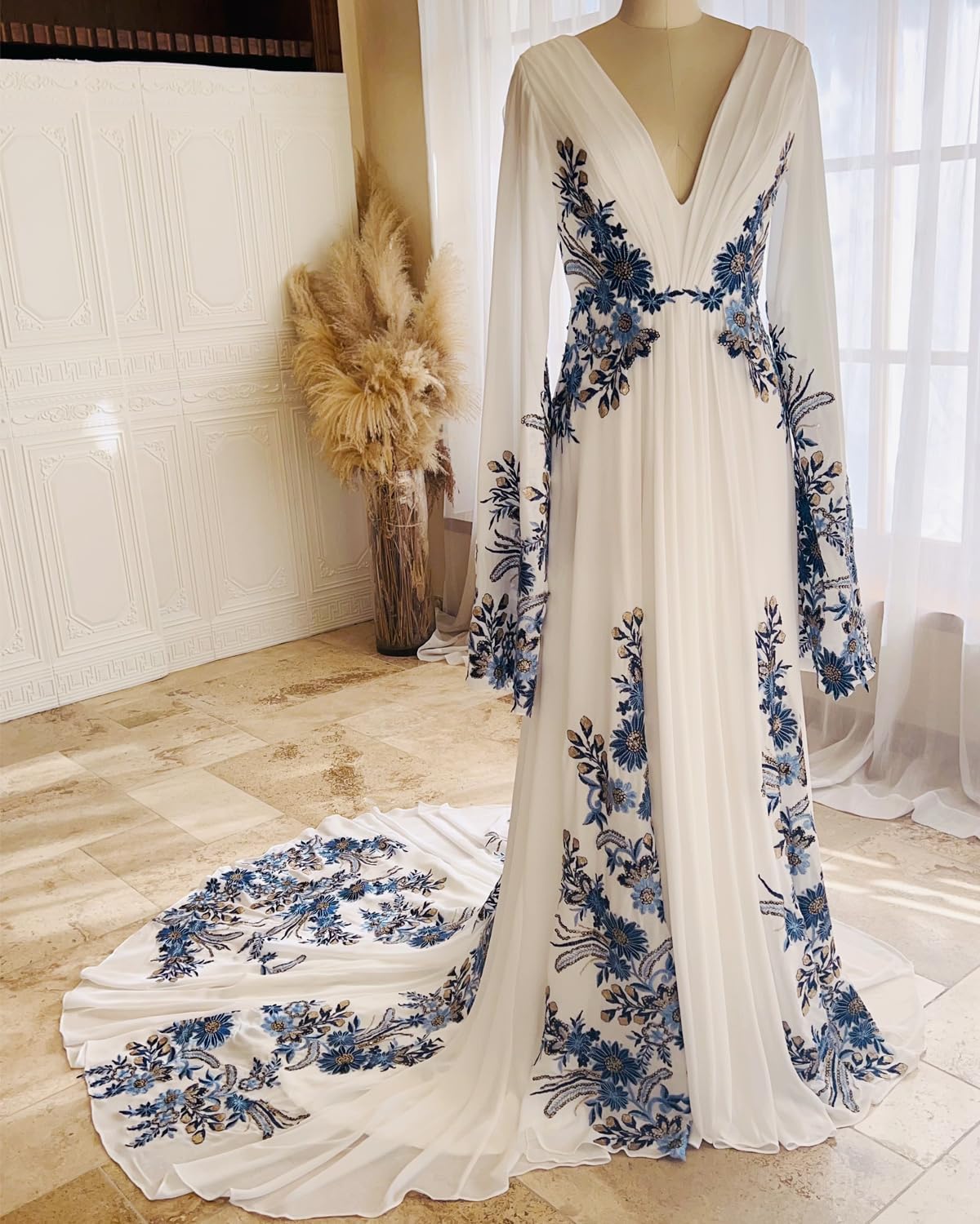 Boho Long Sleeve Wedding Dresses for Bride Blue El Salvador Ubuy