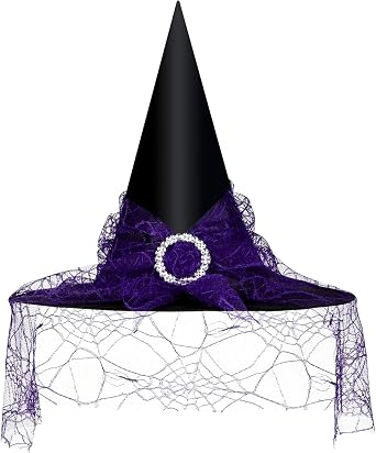 Edoneery Halloween Witch Hat for Women, Mesh Lace Cosplay Costume Accessory