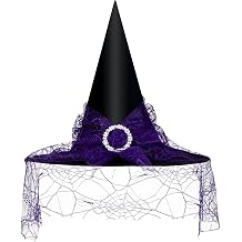 Edoneery Halloween Witch Hat for Women, Mesh Lace Cosplay Costume Accessory | Sheer Mesh Lace Design, Lightweight Wide Brim, Witch Costume Accessory for Halloween Cosplay, Fancy Dress & Theme Party