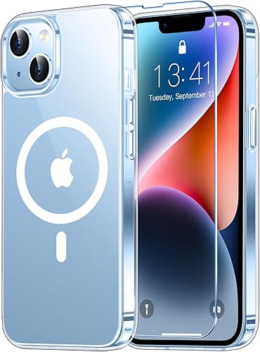 Miniatura 18 de Funda magnética para iPhone 13, compatible con MagSafe, no amarillea, transparente, protección contra caídas de grado militar, antideslizante,