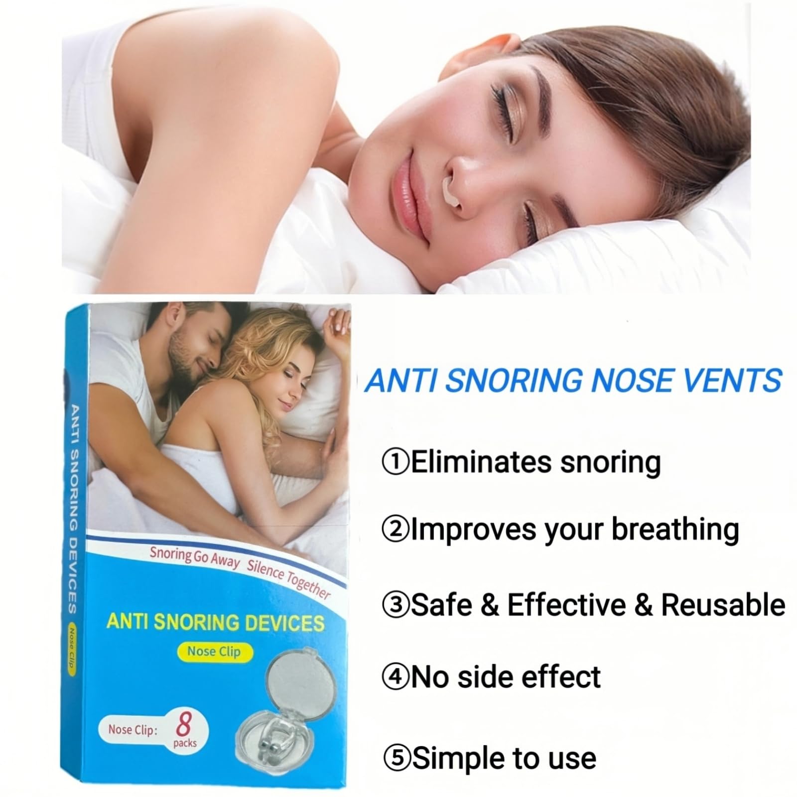 Anti snoring Devices,Effective snoring Solution,Silicone Nose Clip, Breathing Stop snoring,Enjoy a Comfortable and Quieter Sleep,White Medium 8pcs — Amazon image 5