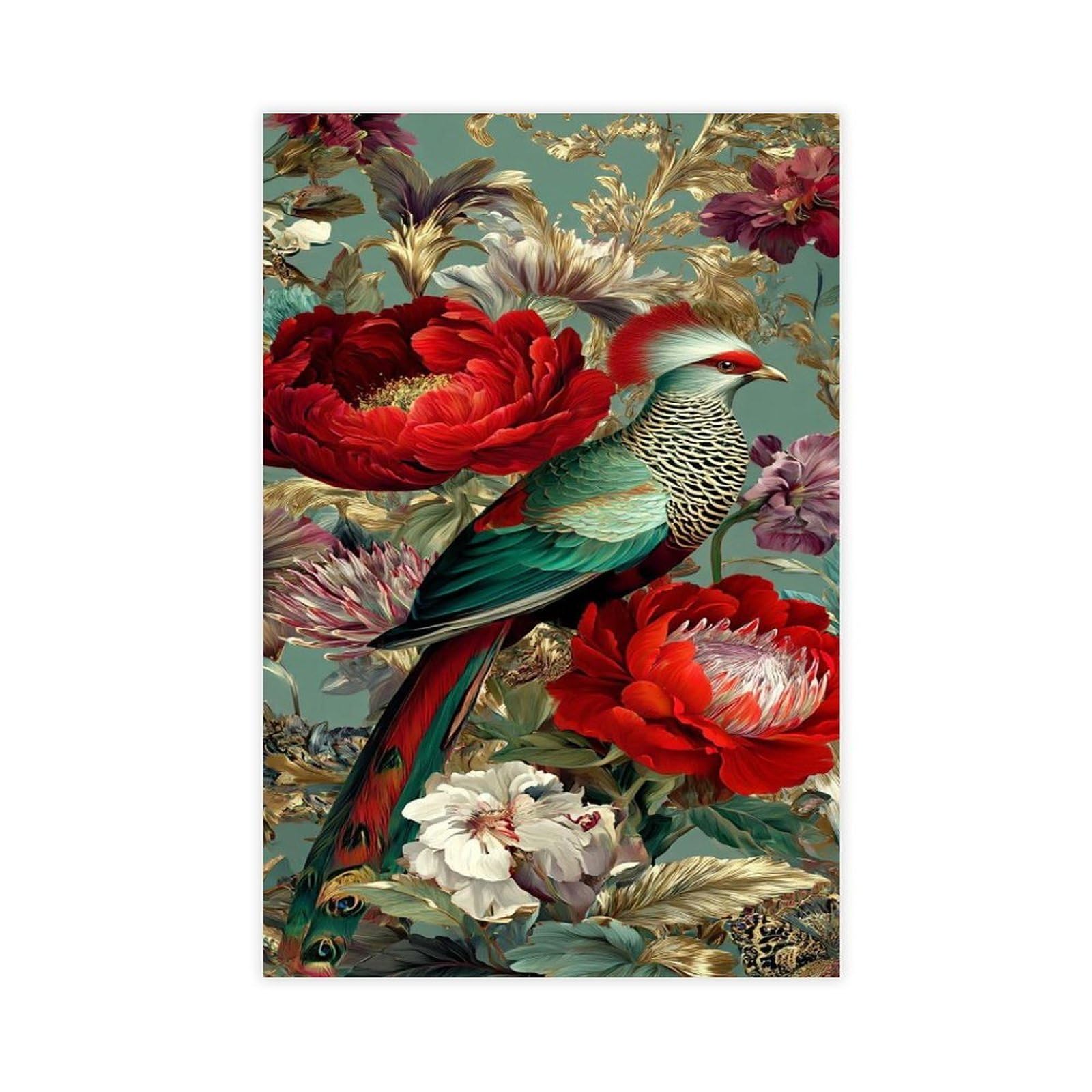 Qnvjqkdsi Unframe Exotic Bird And Floral Art, Tropical Parrot, Red Peonies Canvas Poster Bedroom Decor Landscape Office Room Decor Gift 24" L X 36" W