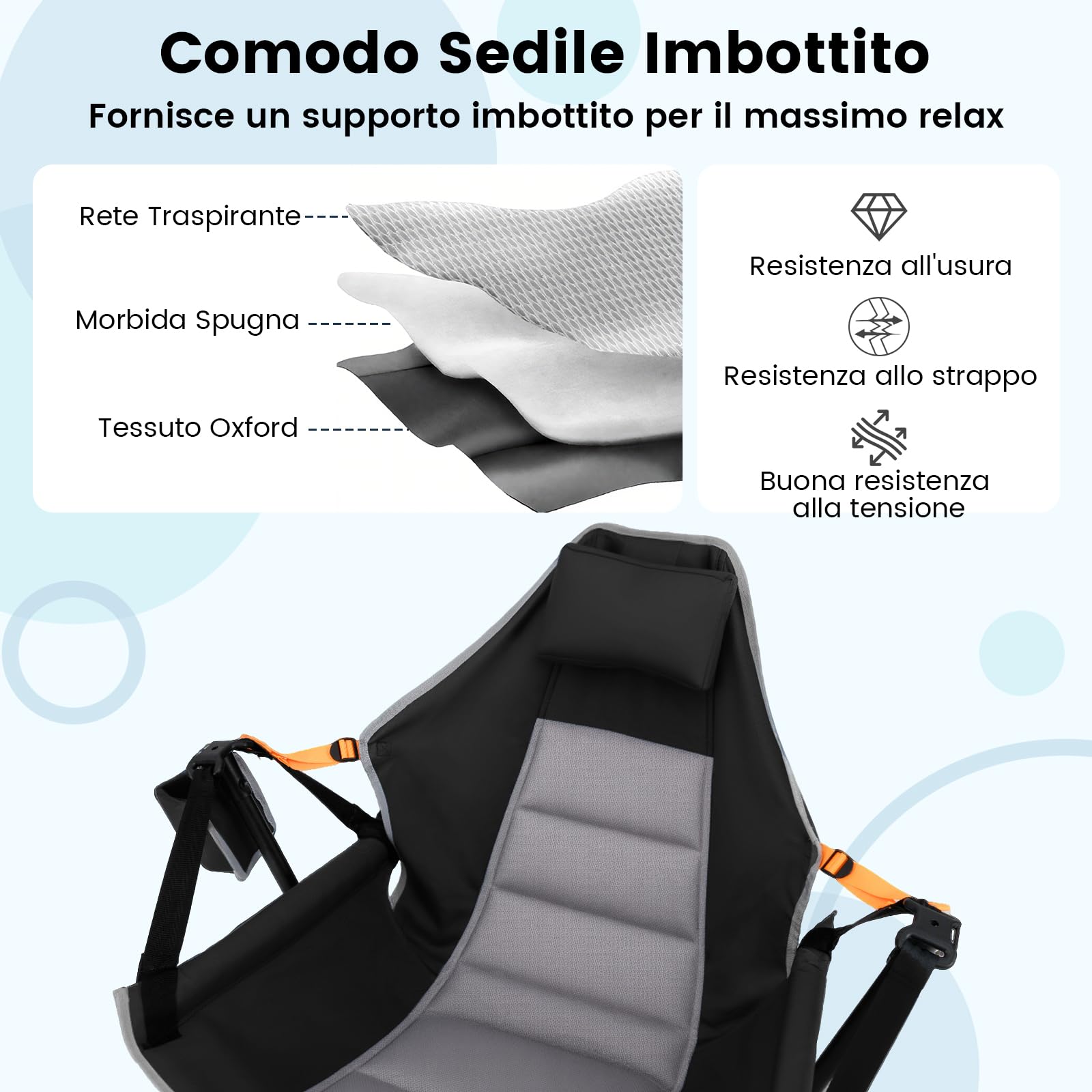 COSTWAY Sedia da Campeggio Amaca, Sedia a Dondolo Pieghevole con Portabicchieri, Schienale Regolabile, Poggiatesta, Sedile a Dondolo per Giardino, Patio, Prato, Portata 150 kg (Nero)