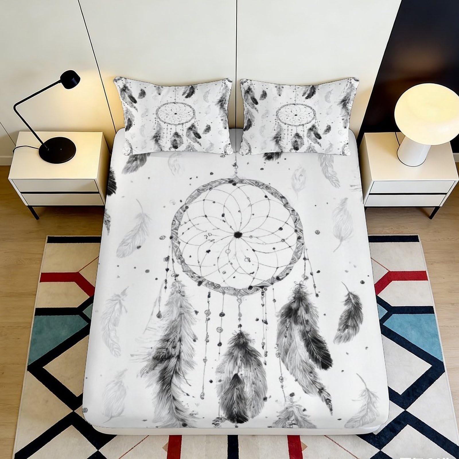 3D Printed Dreamcatcher Fitted Sheet Microfiber Soft Artistic Feather Bed Sheet Bedroom Decor Mattress Cover 90x200x25cm