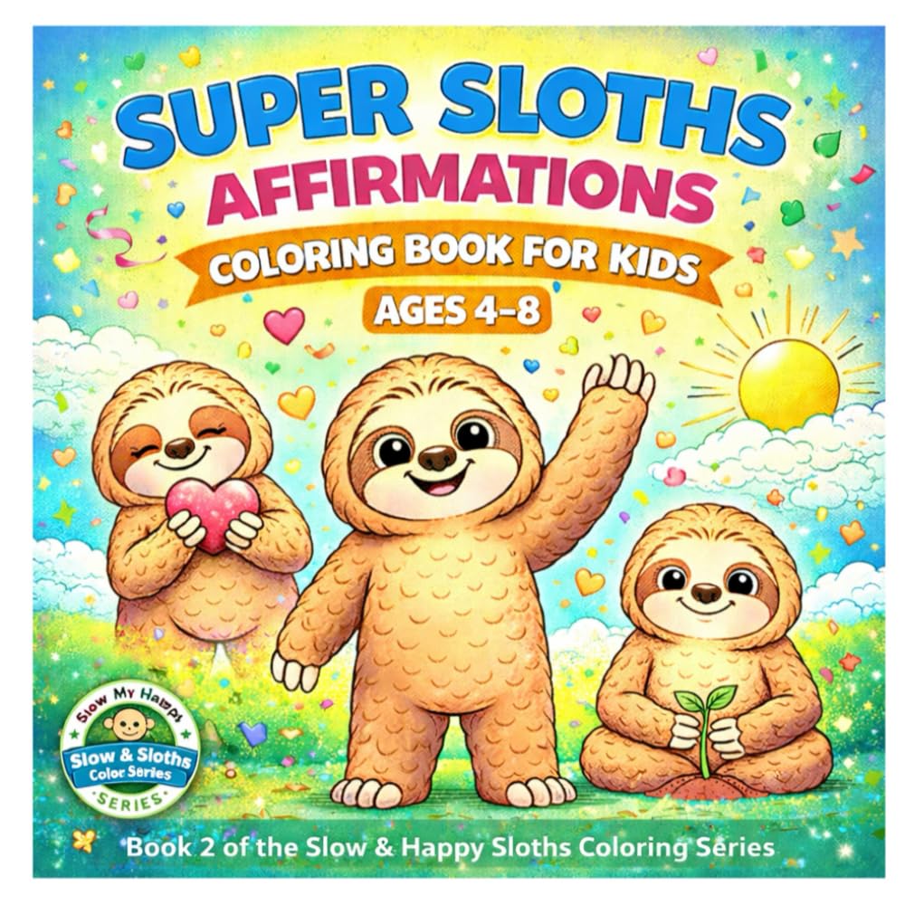 Super Sloths Affirmations Coloring Book for Kids Ages 4–8: Positive Confidence and Growth Mindset Coloring Pages with Adorable Sloths (Slow & Happy Sloths Coloring Series)
