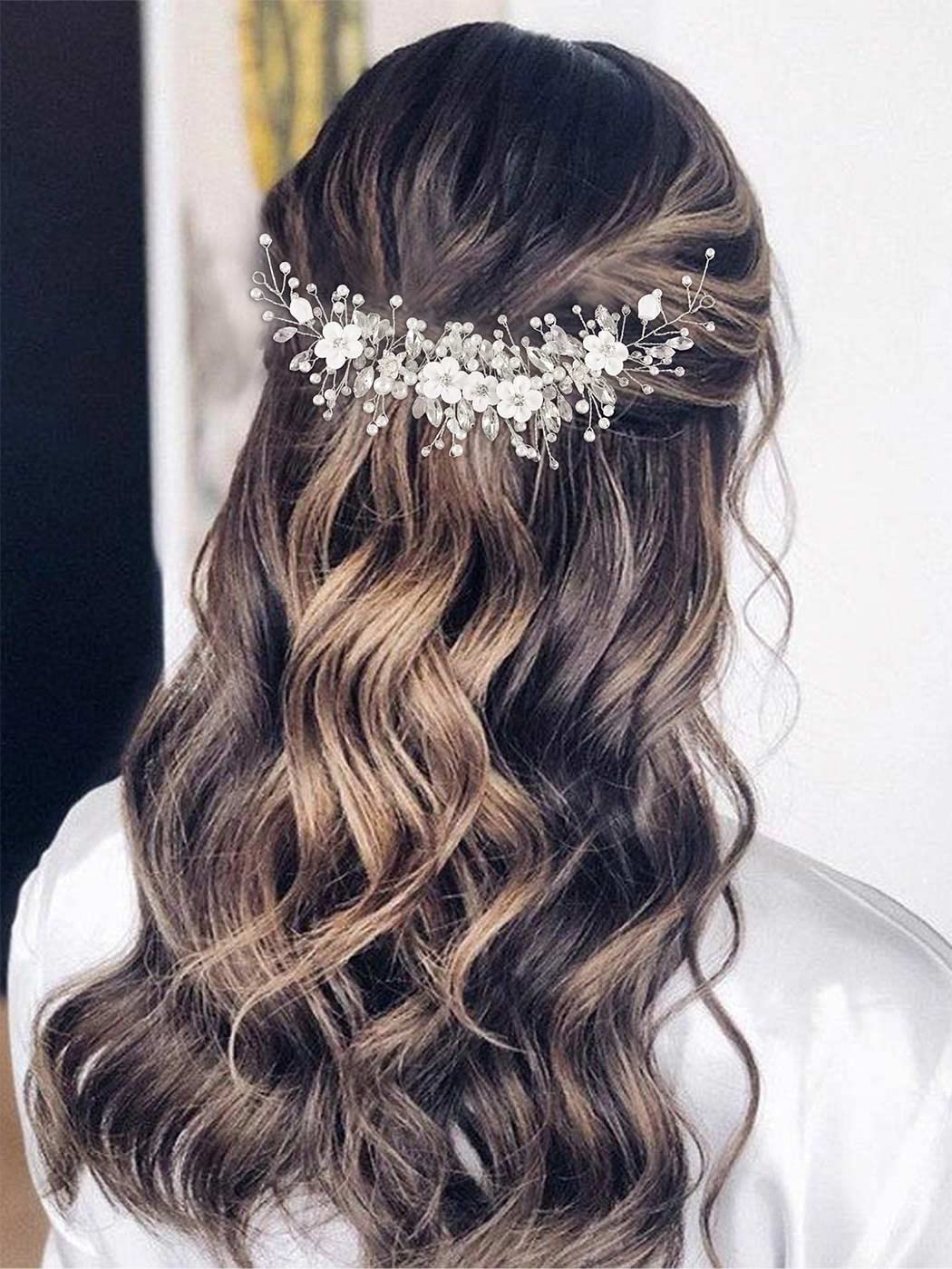GORAIS Flower Bride Wedding Hair Vine Silver Rhinestone Bridal Headpiece Pearl Hair Piece Crystal Hair Accessories for Women and Girls - Image 7