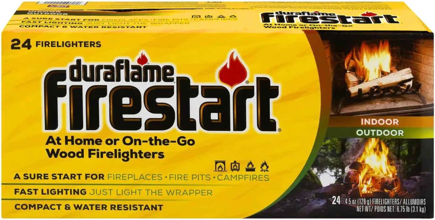 Duraflame Firestarters with Long Stick Matches – Easy-to-Light, Clean-Burning Fireplace & Outdoor Fire Essentials (Firestart 24 Pack)
