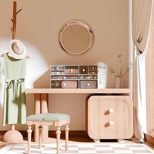 Miniatura 5 de Juego de organizador de escritorio, cajas de almacenamiento apilables blancas y transparentes a prueba de polvo para escritorio, oficina,