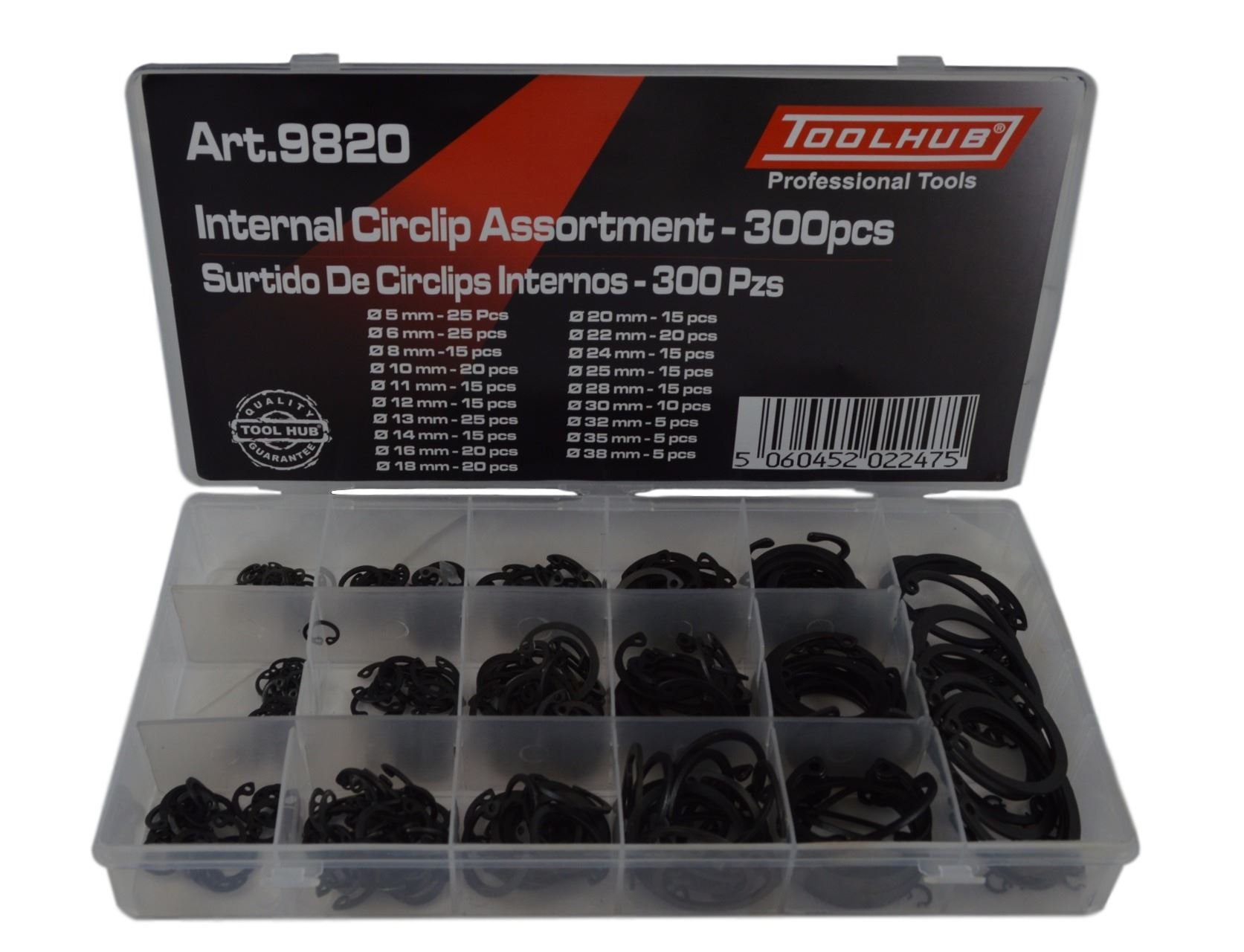 Toolhub Black Tool Hub 9820 Internal Circlip Set. 300Pc Assorted Retaining Cir Clips/Small Sized Circlips