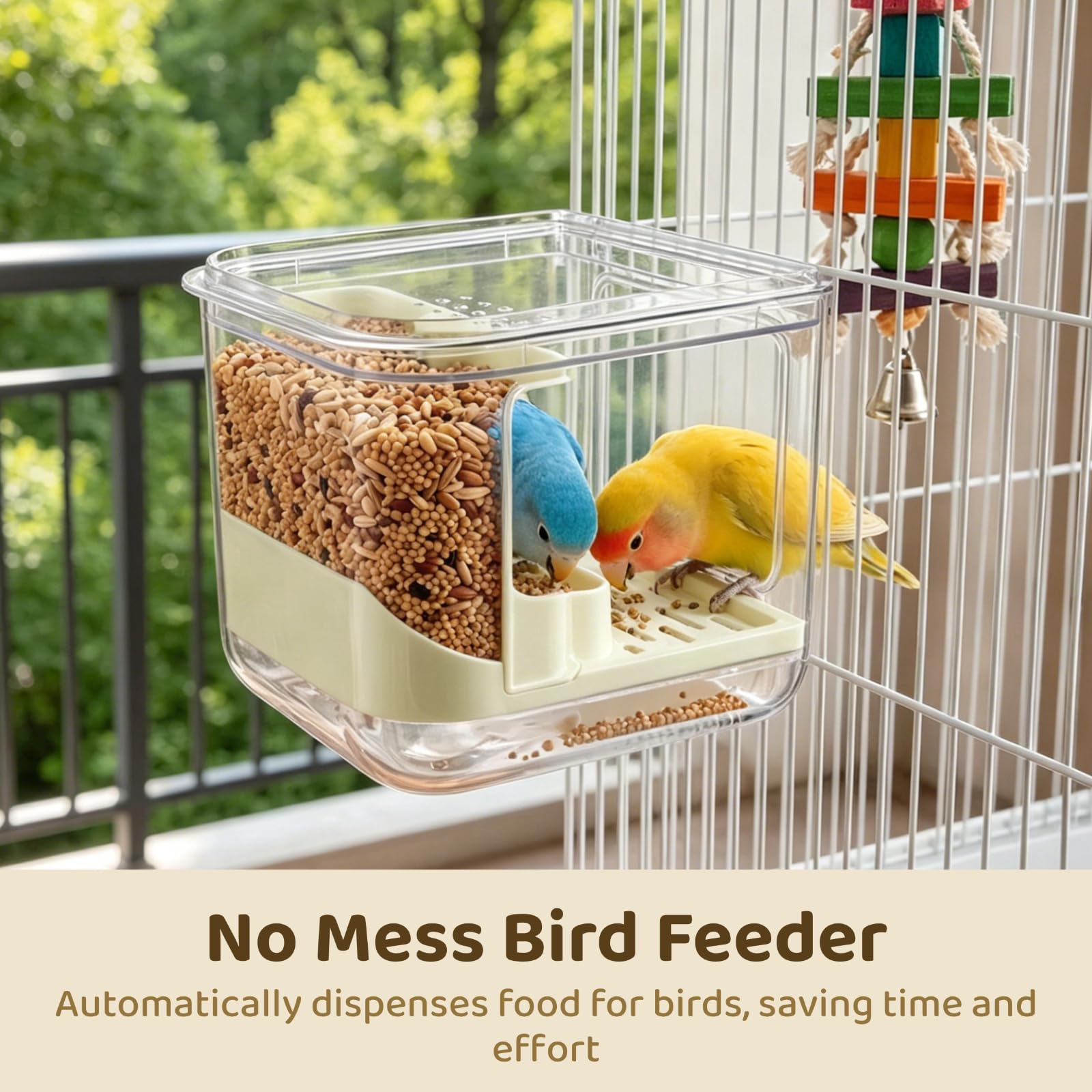 Générique Mangeoire automatique pour oiseaux, récipient transparent en plastique, capacité 700 g, accessoires de cage pour perroquet, perruche ondulée et calopsitte