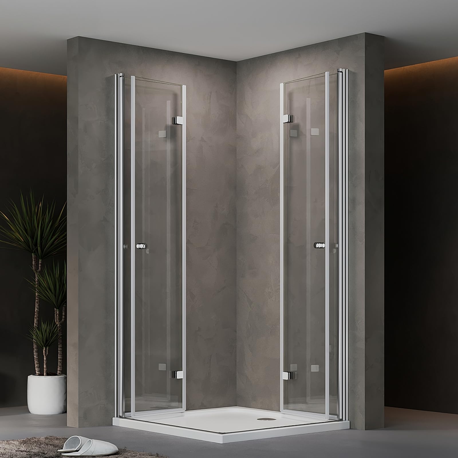 Duschkabine 90x90x185cm Eckeinstieg Doppel Falttüren Eckdusche | Rahmenlos Duschabtrennung mit 6mm Sicherheitsglas ESG Klarglas,Platzsparend,Hebe-Senk-System