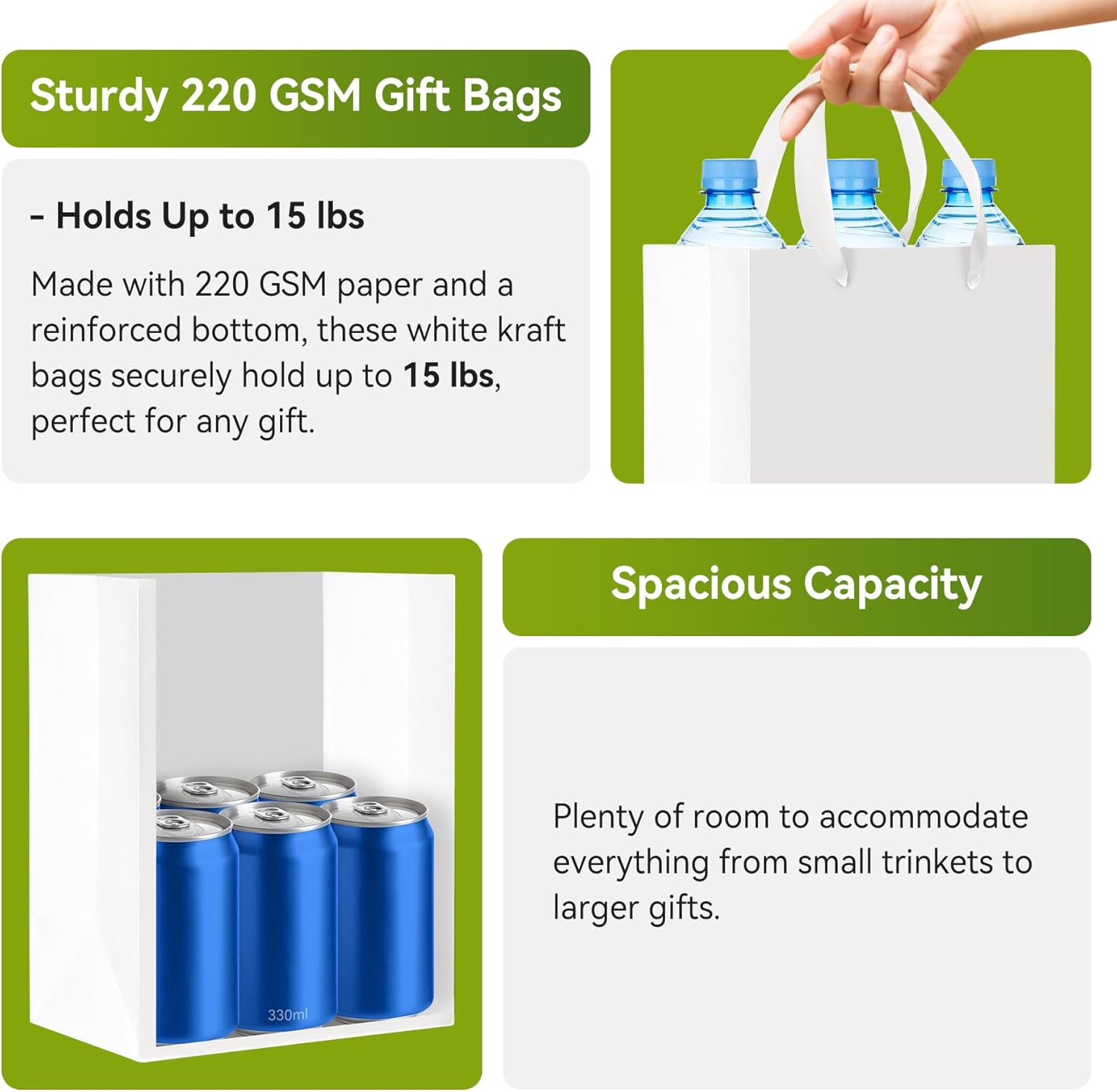 GEGIBOA White Gift Bags With Handles 50 Pcs, 8x5x10 Inch Sturdy Kraft Paper Gift Bags, Bulk for Wedding, Party, Birthday, Business and Shopping, Medium Size