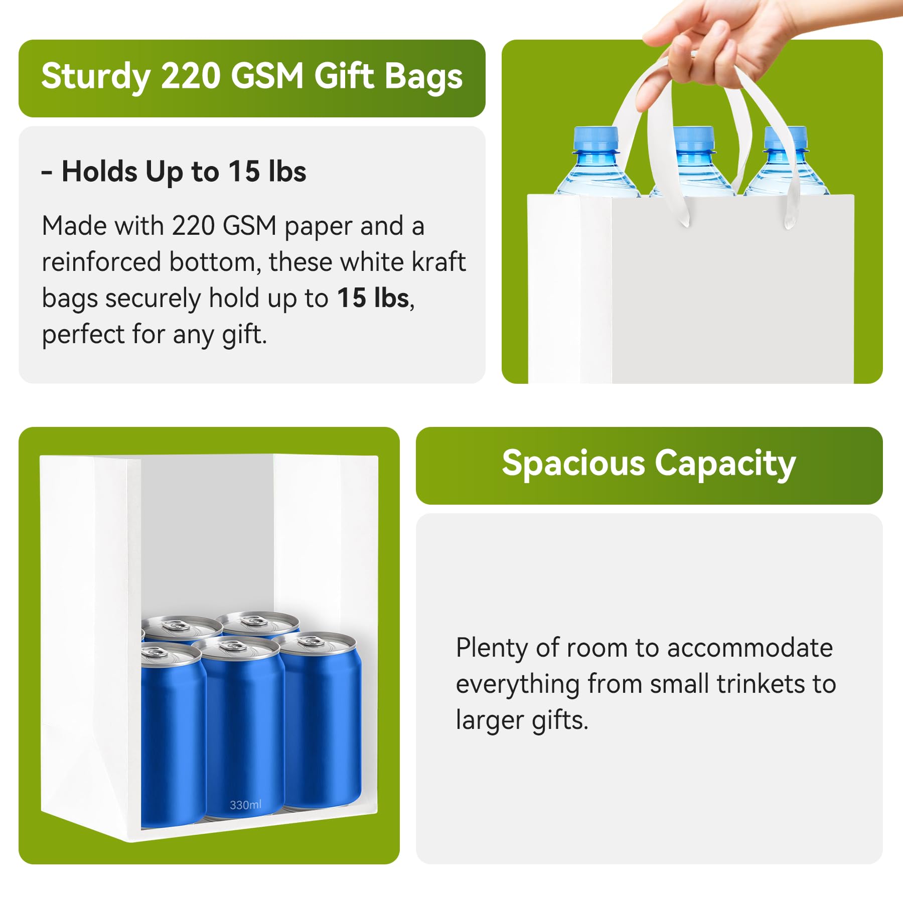 Bolsas de regalo blancas con asas, 30 unidades, 8 x 5 x 10 pulgadas, bolsas de regalo de papel kraft resistentes, a granel para bodas, fiestas, cumpleaños, negocios y compras, tamaño mediano