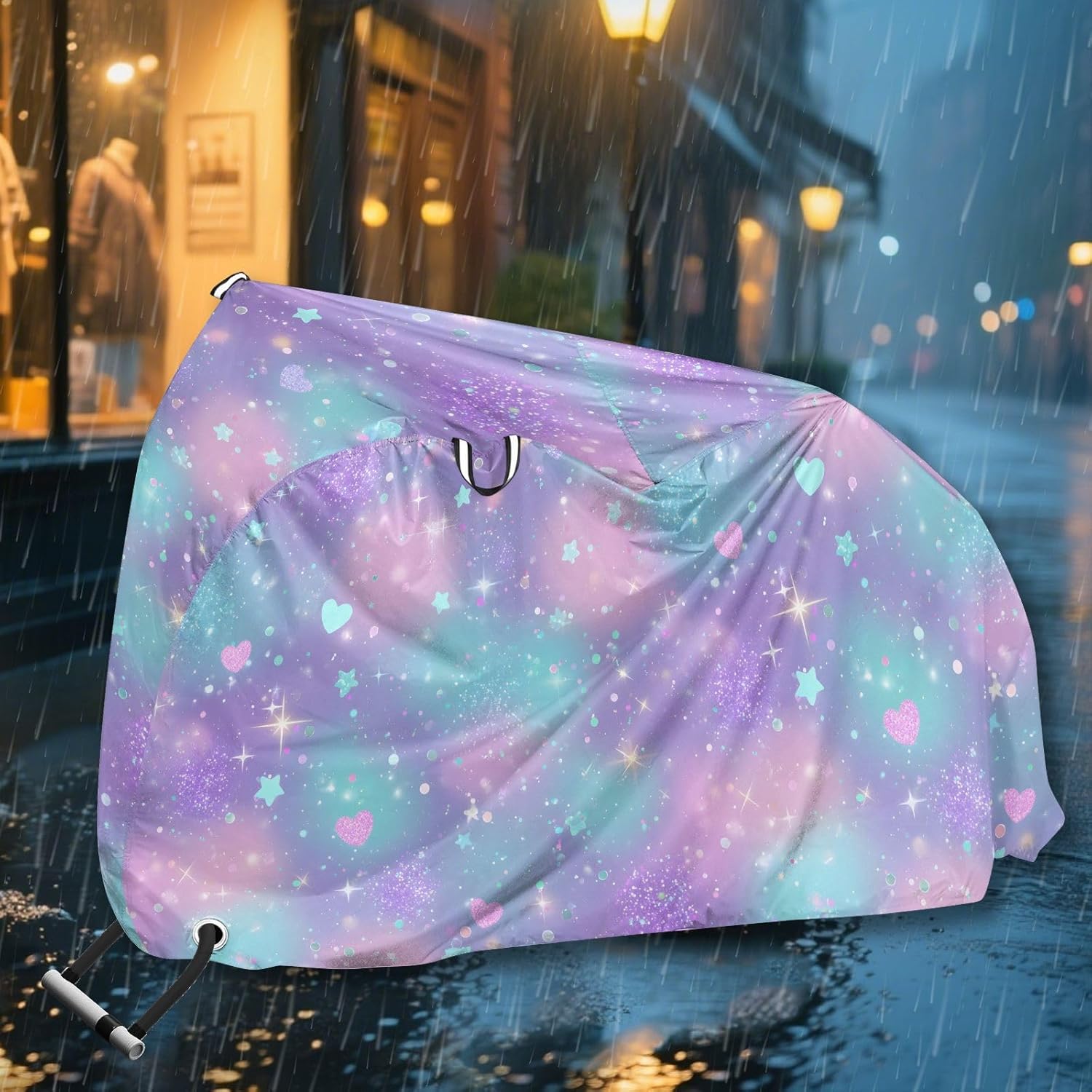 ALAZA Rrainbow Love Hearts Stars Bike Cover Waterproof Outdoor Ebike Bicycle Covers Tarp Protection for 1/2 Bikes, Sun UV Dust Wind Proof