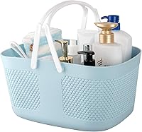 rejomiik Portable Shower Caddy Basket - Large Capacity Thickened Plastic Organizer with Handles & Drainage for Dorm, Bathroom, Gym, Blue