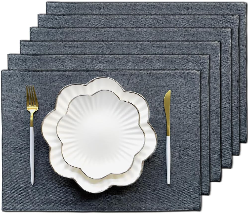 LoveNova Placemats Set of 6, Place Table Mats Indoor, Cloth Placemats Washable, Dinner Placemats Heat Resistant, Faux Linen Dining Table Placemats, 6pc, Grass Green, 13 x 19inch