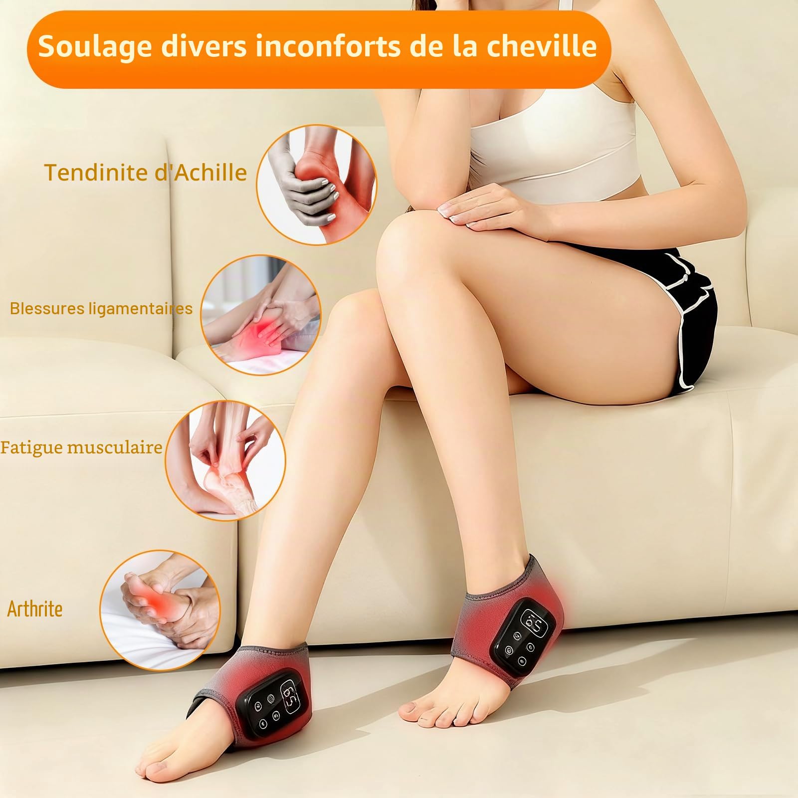 Appareil de massage des pieds 3-en-1, appareil de massage des pieds électrique mis à jour 2026, 5 modes de vibration et 6 réglages de chaleur (40-65℃), masseur de cheville portable sans fil, cadeau
