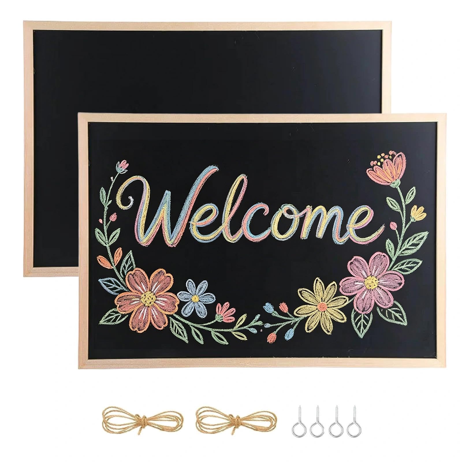 2 Pack Wall Mounted Chalk Board 40x30cm, Wall Mounted Bulletin Chalk Boards with Wooden Frame, Erasable Hanging Chalkboards for Kitchen, Office, School, Menu, Memo, Notice Bulletin Board