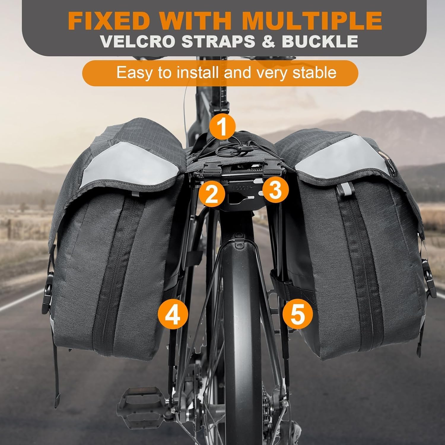 NDakter Bike Panniers, 35L Waterproof Panniers Bike Saddle Bags for Rear Rack, Expandable Double Bicycle Trunk Bag with Reflective Strips,E-bike Accessories for Commute and Mountain Cycling Travel