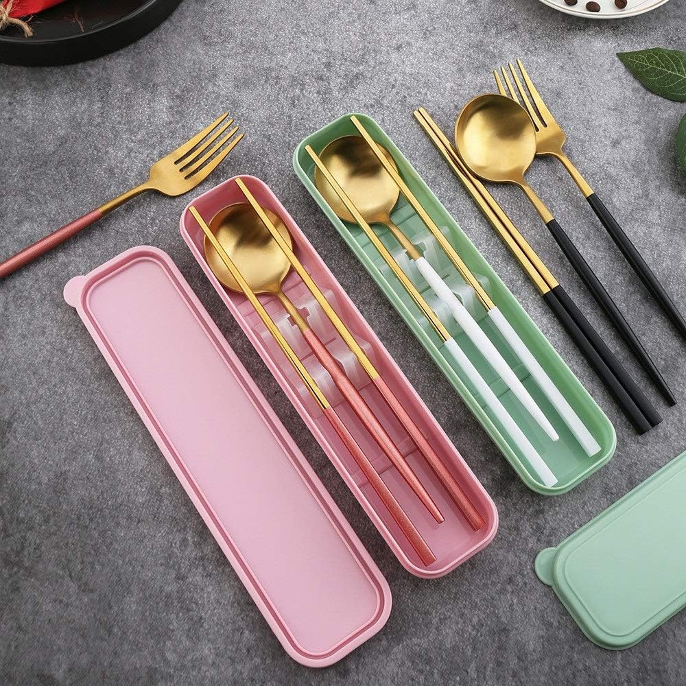 食器カトラリー クリエイティブスリーピース大携帯用食器304ステンレス鋼の箸スプーン トラベルオフィスランチキャンプ用 (色 : P