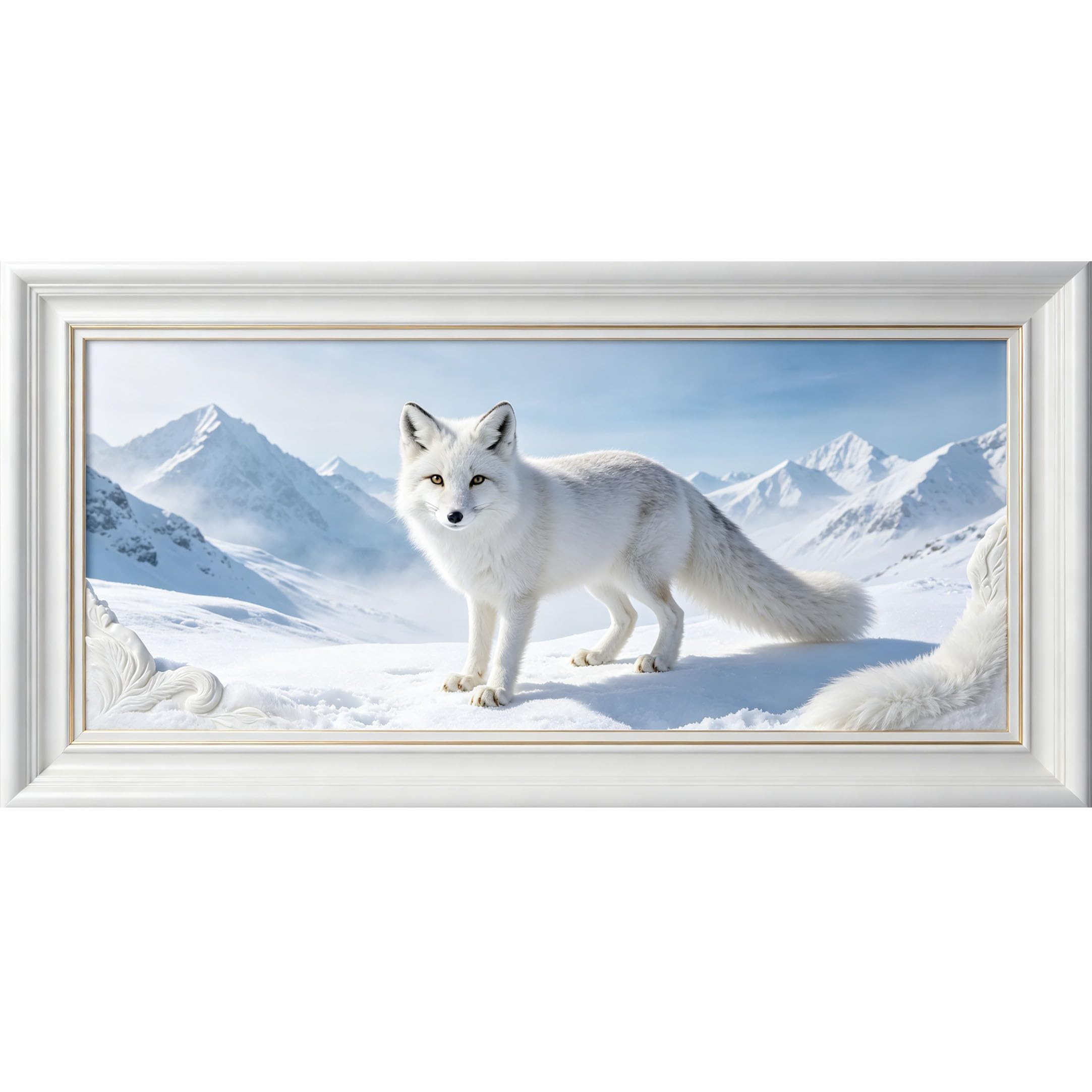 Agglomerix 3D Framed Wall Art Arctic Fox Mountain Landscape Nature Wildlife Snowy Peak Animal Print Large Size SelfAdhesive Removable Wall Decor Prints Artwork for Living Room Bedroom Office