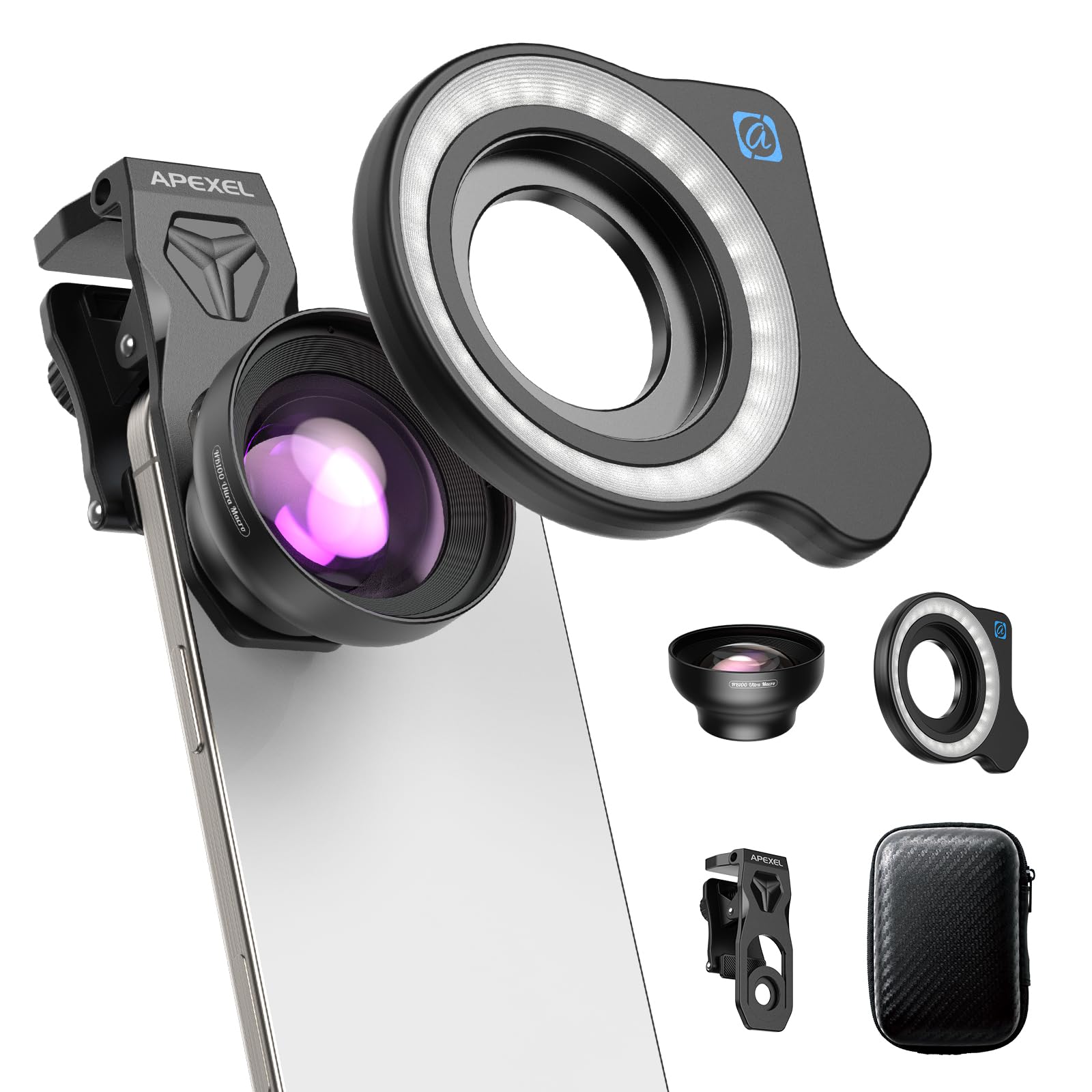 APEXEL HB100 Ultra Objectif Macro HD F1.05 45 Modes Lumière & Revêtement AF,Objectifs pour Téléphones Portables pour Smartphones iPhone, Samsung et Pixel