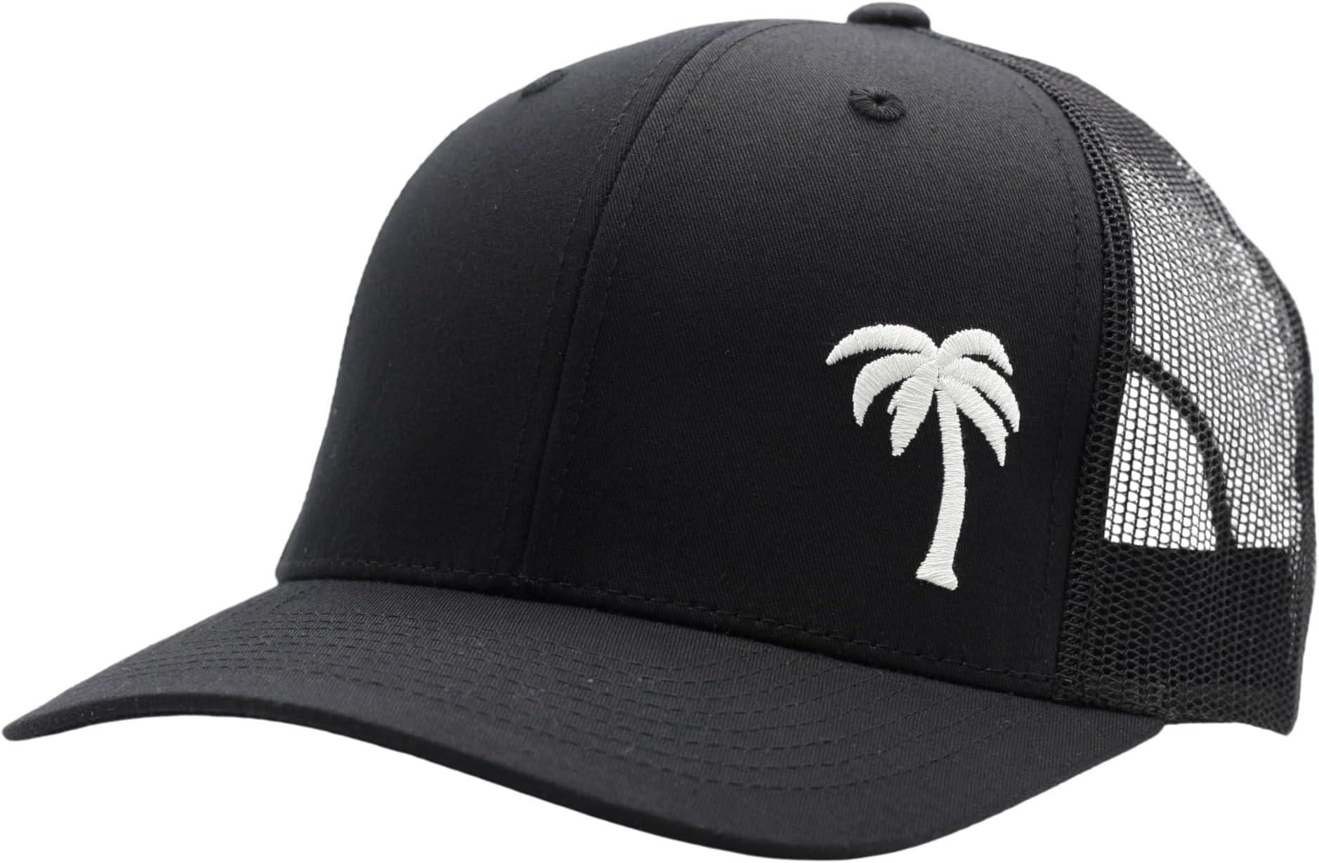 Trucker Hat [ Palm Tree Design ] for Men and Women: Mid Profile Cap with Breathable Mesh Back and Adjustable Snap